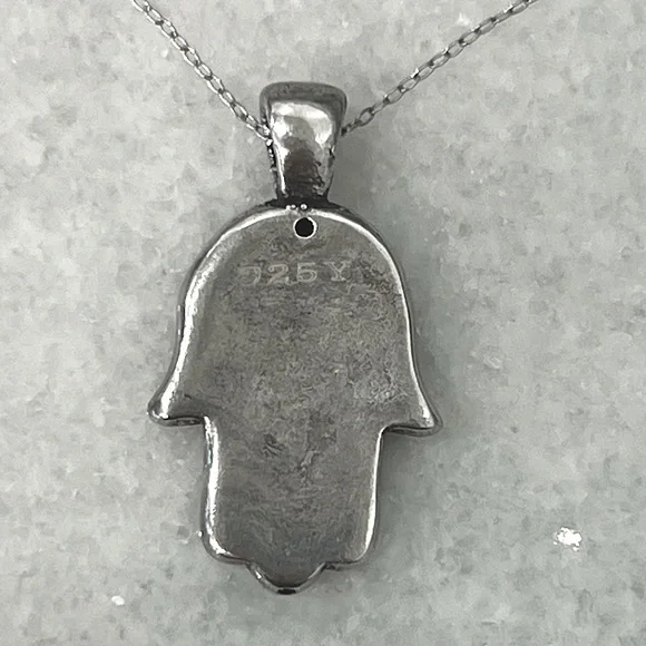 Sterling Silver Hamsa Pendant Necklace - Picture 7 of 10